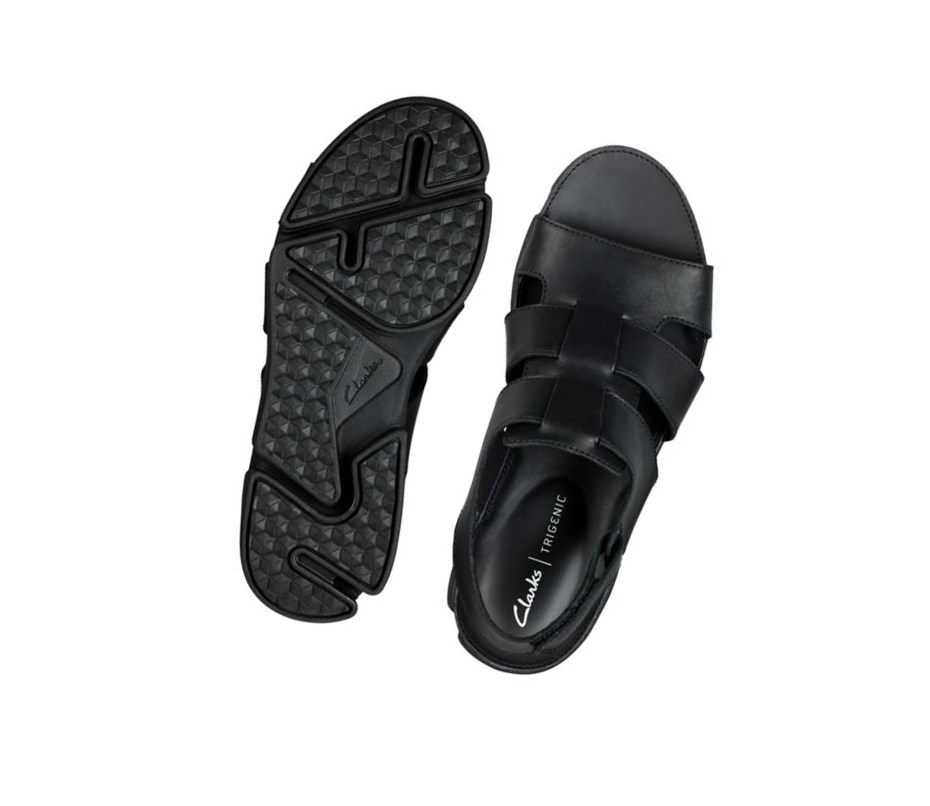 Clarks Tri Cove Sky Leder Lässige Sandalen Herren Schwarz | SCHL98017