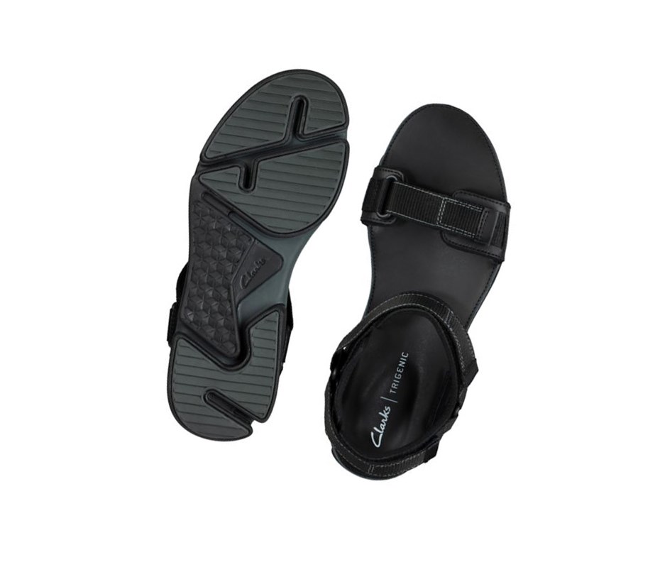 Clarks Tri Cove Trail Leder Lässige Sandalen Herren Schwarz | IYUD40397