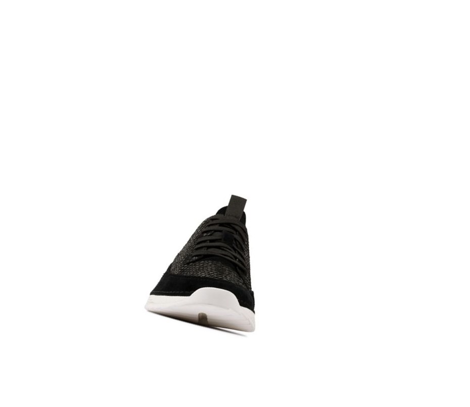 Clarks Tri Spark Leder Lässige Turnschuhe Damen Schwarz Schlangenoptik | JNMB38176