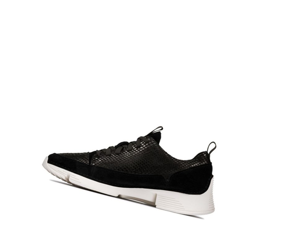 Clarks Tri Spark Leder Lässige Turnschuhe Damen Schwarz Schlangenoptik | JNMB38176