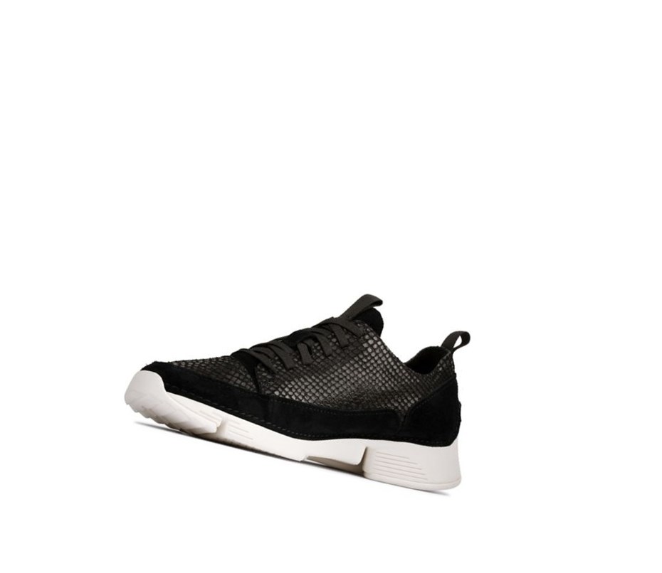 Clarks Tri Spark Leder Lässige Turnschuhe Damen Schwarz Schlangenoptik | JNMB38176