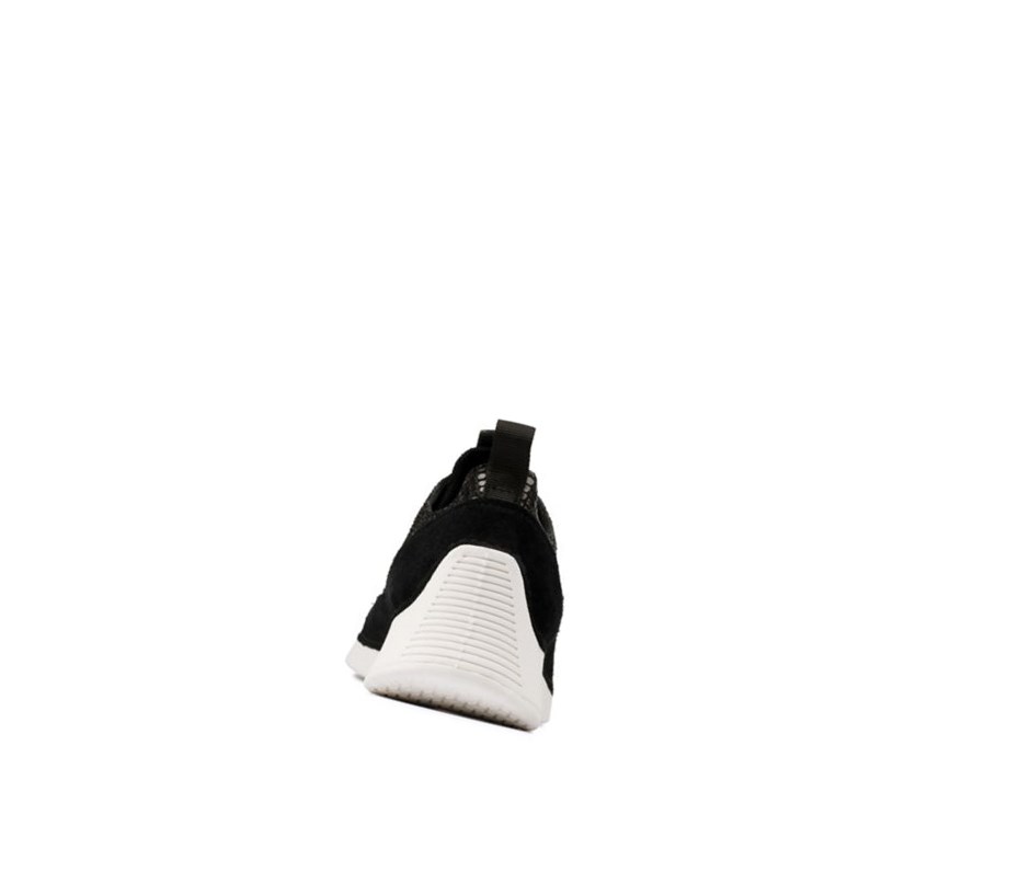 Clarks Tri Spark Leder Lässige Turnschuhe Damen Schwarz Schlangenoptik | JNMB38176