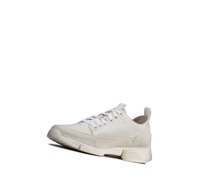 Clarks Tri Spark Leder Lässige Turnschuhe Damen Weiß Schlangenoptik | URXN51048