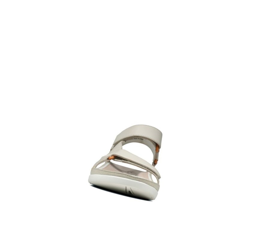Clarks Tri Sportliche Leder,Wildleder Flache Sandalen Damen Weiß | YRFC75024