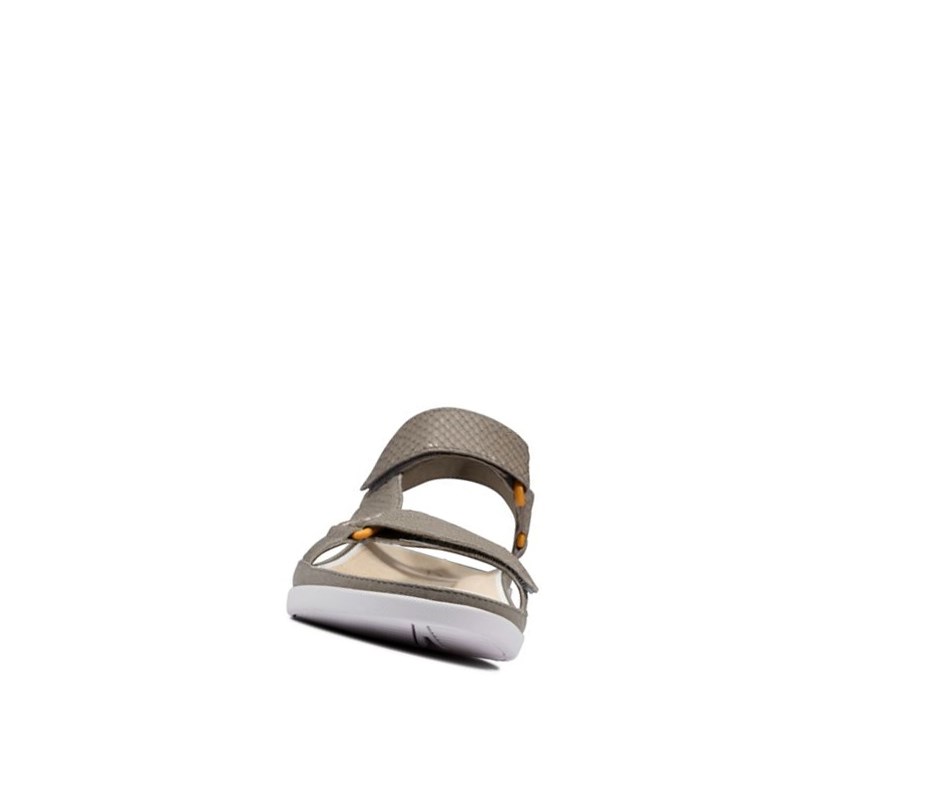Clarks Tri Sportliche Wildleder Flache Sandalen Damen Olivgrün Schlangenoptik | PXTM02491