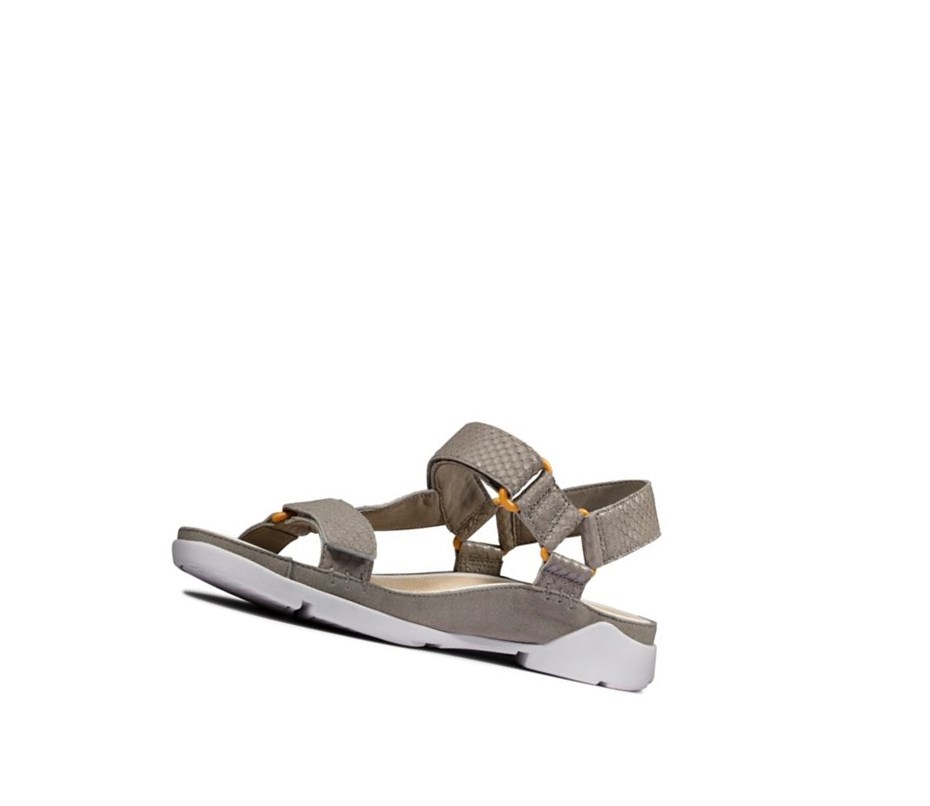 Clarks Tri Sportliche Wildleder Flache Sandalen Damen Olivgrün Schlangenoptik | PXTM02491