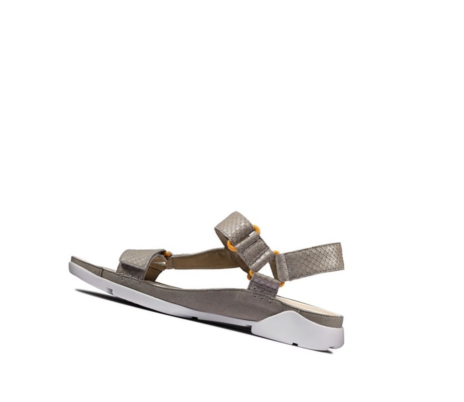 Clarks Tri Sportliche Wildleder Flache Sandalen Damen Olivgrün Schlangenoptik | PXTM02491