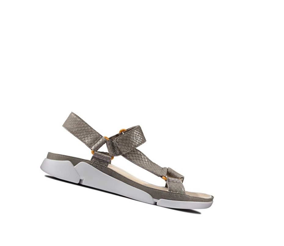 Clarks Tri Sportliche Wildleder Flache Sandalen Damen Olivgrün Schlangenoptik | PXTM02491