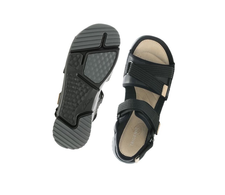 Clarks Tri Walk Wildleder Flache Sandalen Damen Schwarz | DMLW69023