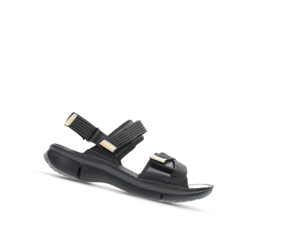 Clarks Tri Walk Wildleder Flache Sandalen Damen Schwarz | DMLW69023