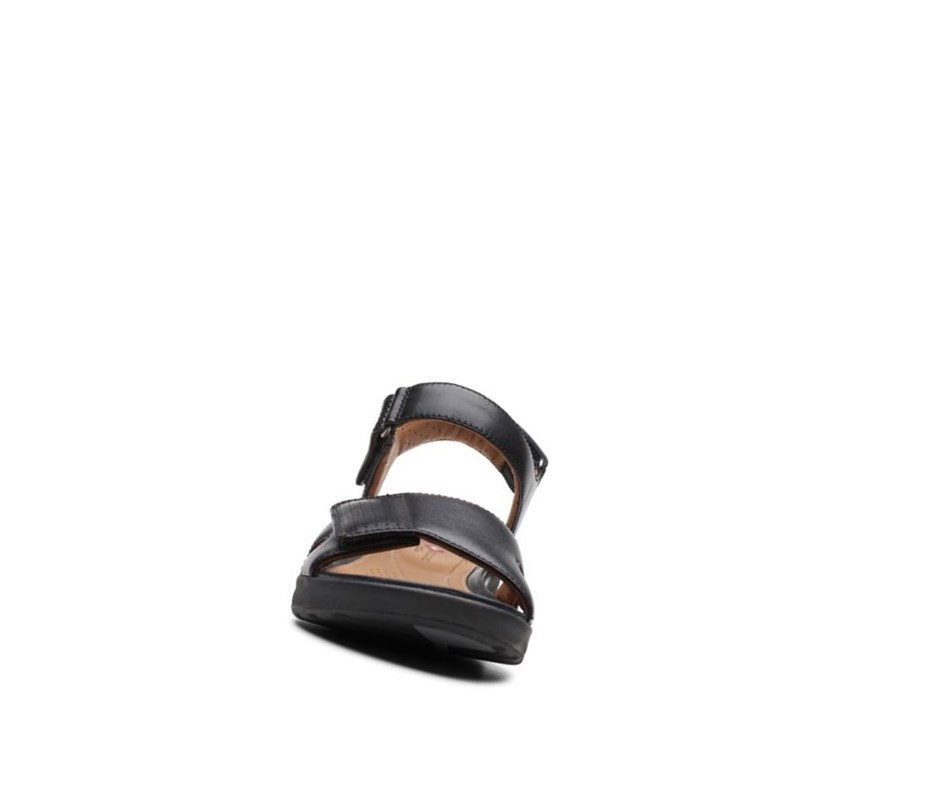 Clarks Un Adorn Calm Leder Flache Sandalen Damen Schwarz | YRZB83917