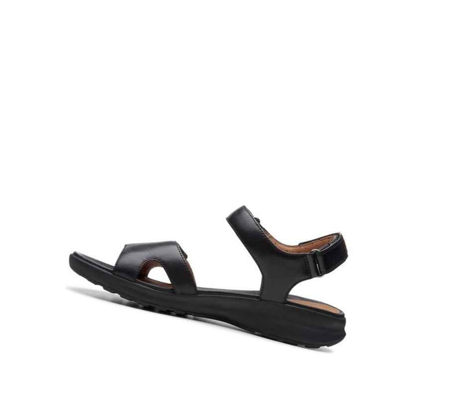 Clarks Un Adorn Calm Leder Flache Sandalen Damen Schwarz | YRZB83917