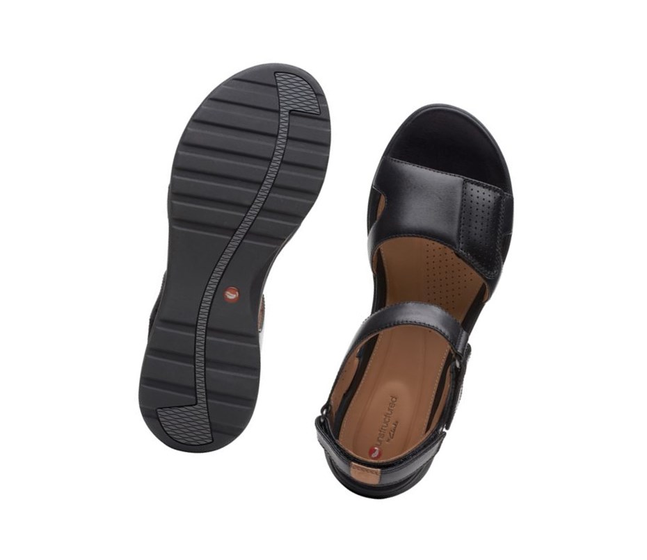 Clarks Un Adorn Calm Leder Flache Sandalen Damen Schwarz | YRZB83917