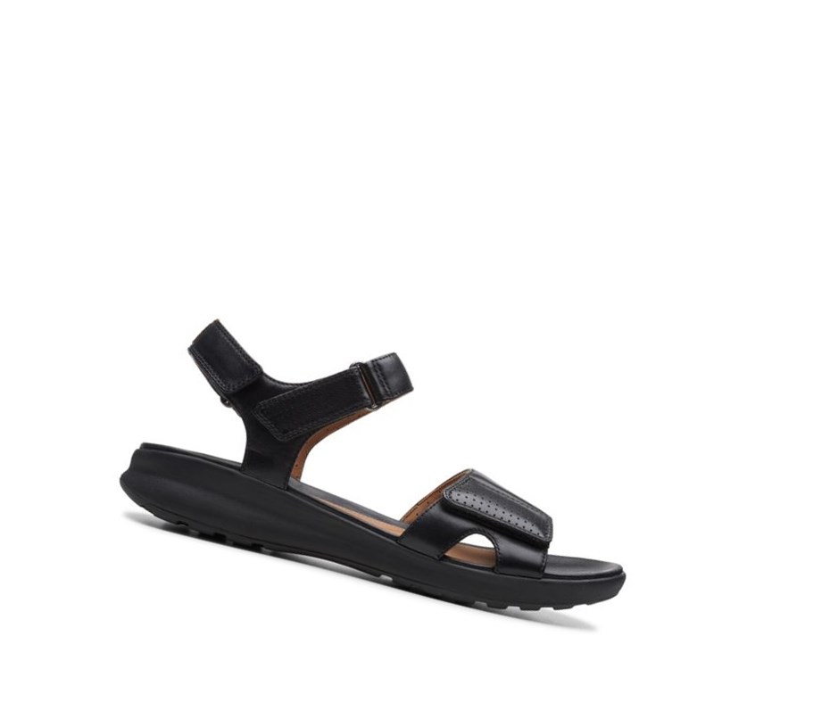 Clarks Un Adorn Calm Leder Flache Sandalen Damen Schwarz | YRZB83917