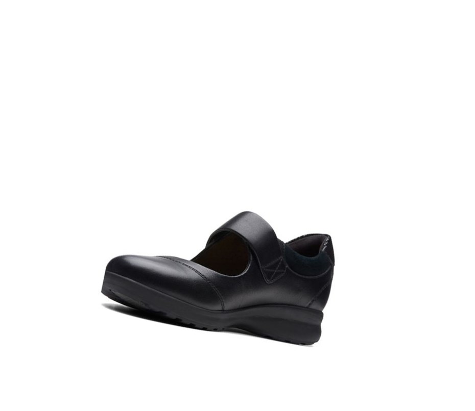Clarks Un Adorn Riemen Leder Lederschuhe Damen Schwarz | RKGN38710