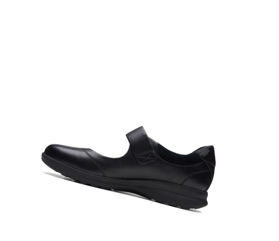 Clarks Un Adorn Riemen Leder Lederschuhe Damen Schwarz | RKGN38710