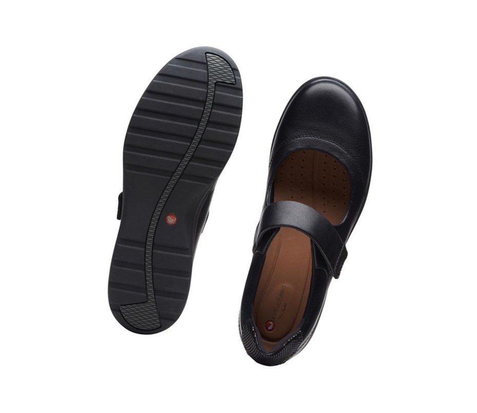Clarks Un Adorn Riemen Leder Lederschuhe Damen Schwarz | RKGN38710