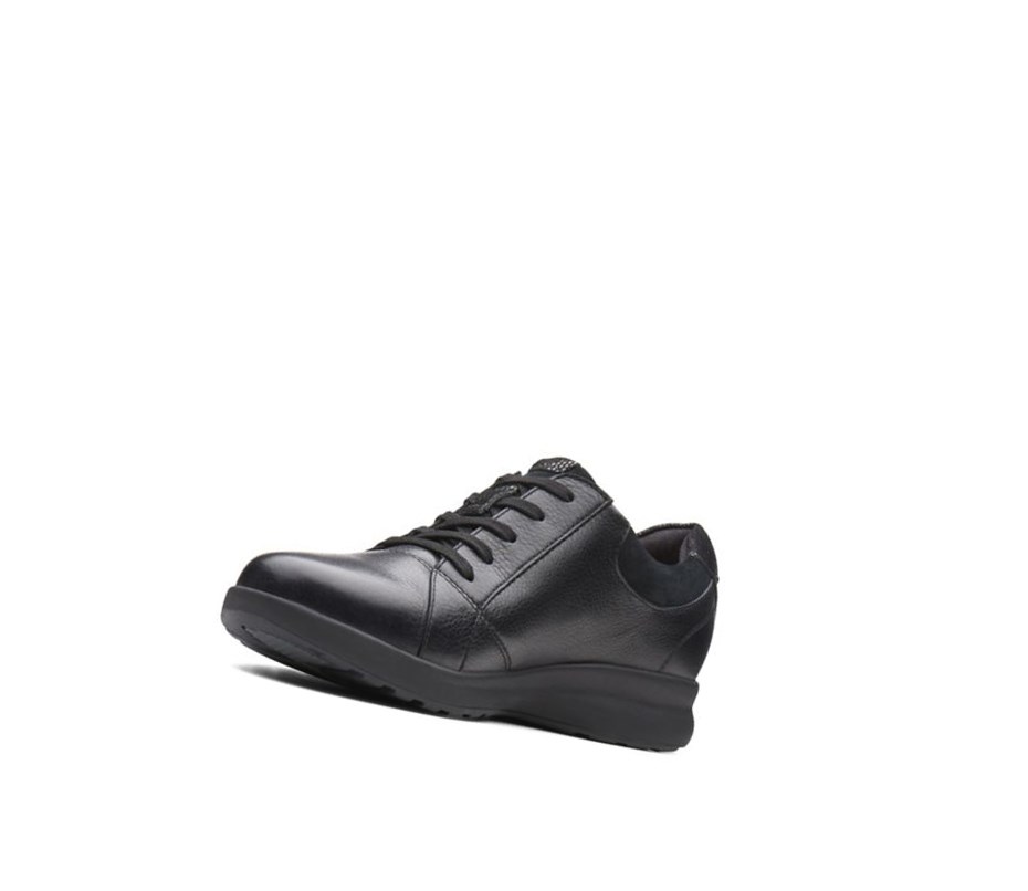 Clarks Un Adorn Spitze Leder Flache Schuhe Damen Schwarz | CGFH80431
