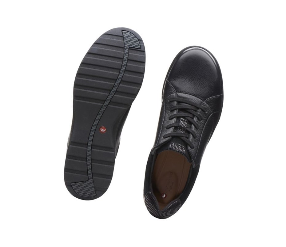 Clarks Un Adorn Spitze Leder Flache Schuhe Damen Schwarz | CGFH80431