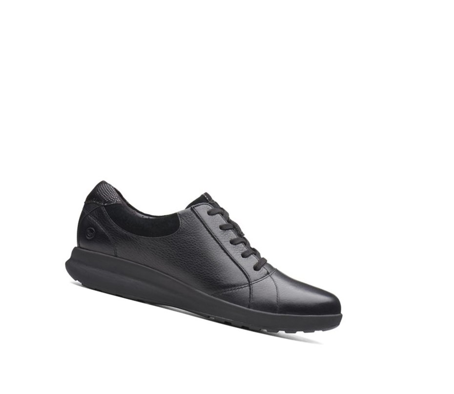 Clarks Un Adorn Spitze Leder Flache Schuhe Damen Schwarz | CGFH80431
