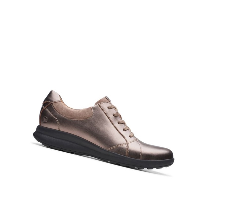 Clarks Un Adorn Spitze Leder Flache Schuhe Damen Kupfer Metal | YNPB13720