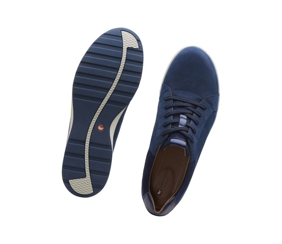 Clarks Un Adorn Spitze Leder Flache Schuhe Damen Navy | ZHMJ14589