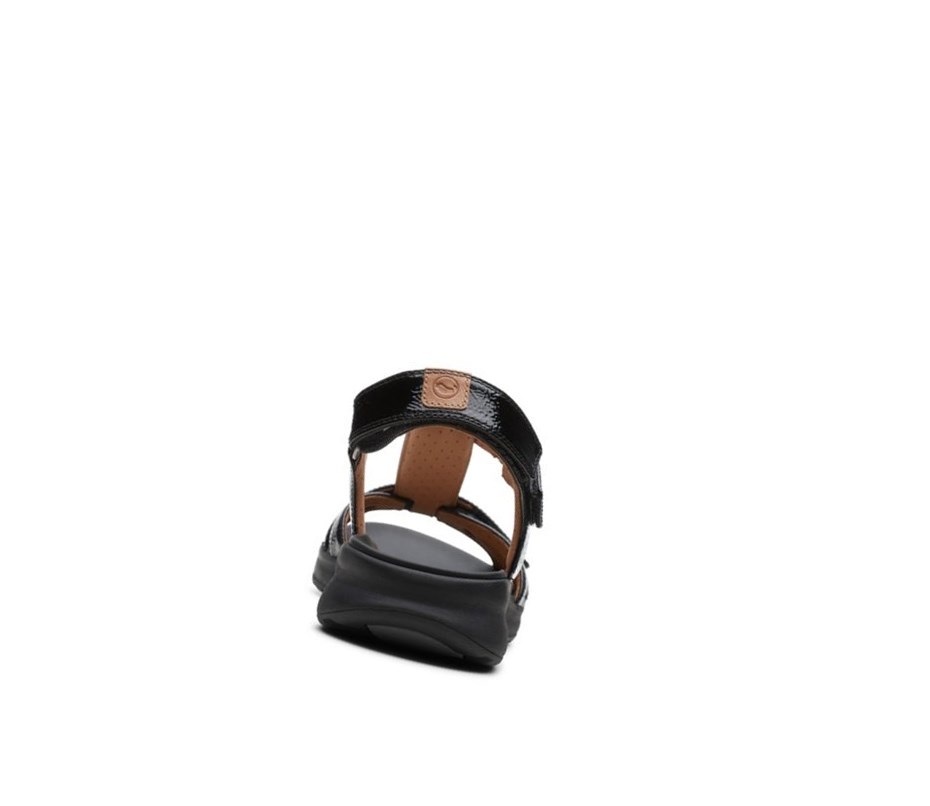 Clarks Un Adorn Vibe Lack Leder Flache Sandalen Damen Schwarz | ZKJV57380