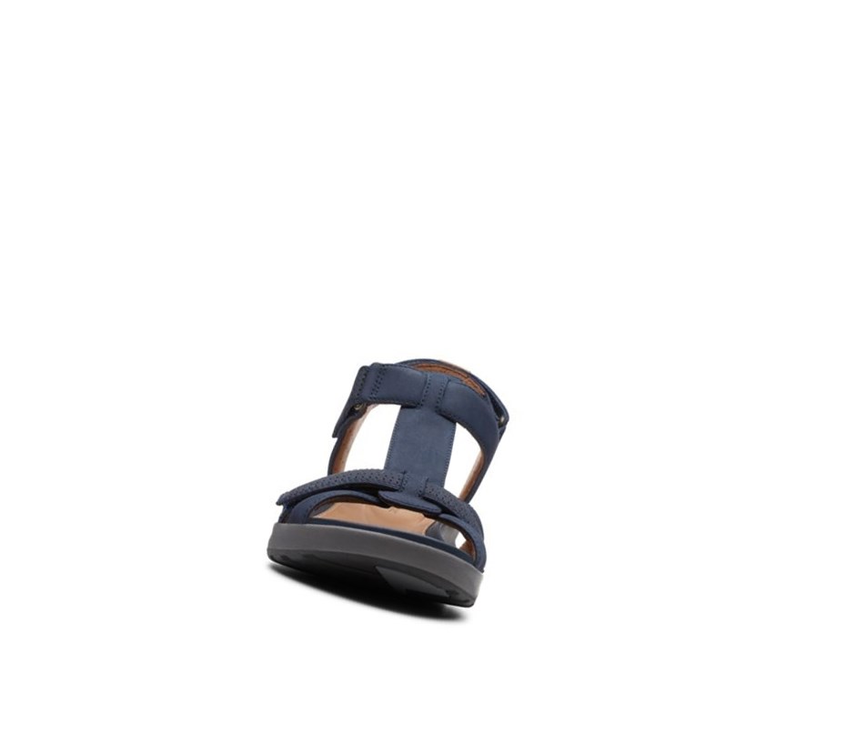Clarks Un Adorn Vibe Nubuck Leder Flache Sandalen Damen Navy | MYLJ95230