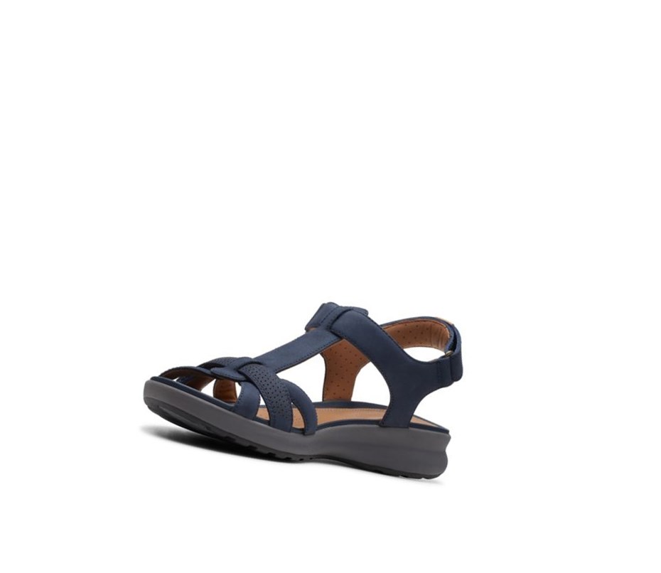 Clarks Un Adorn Vibe Nubuck Leder Flache Sandalen Damen Navy | MYLJ95230