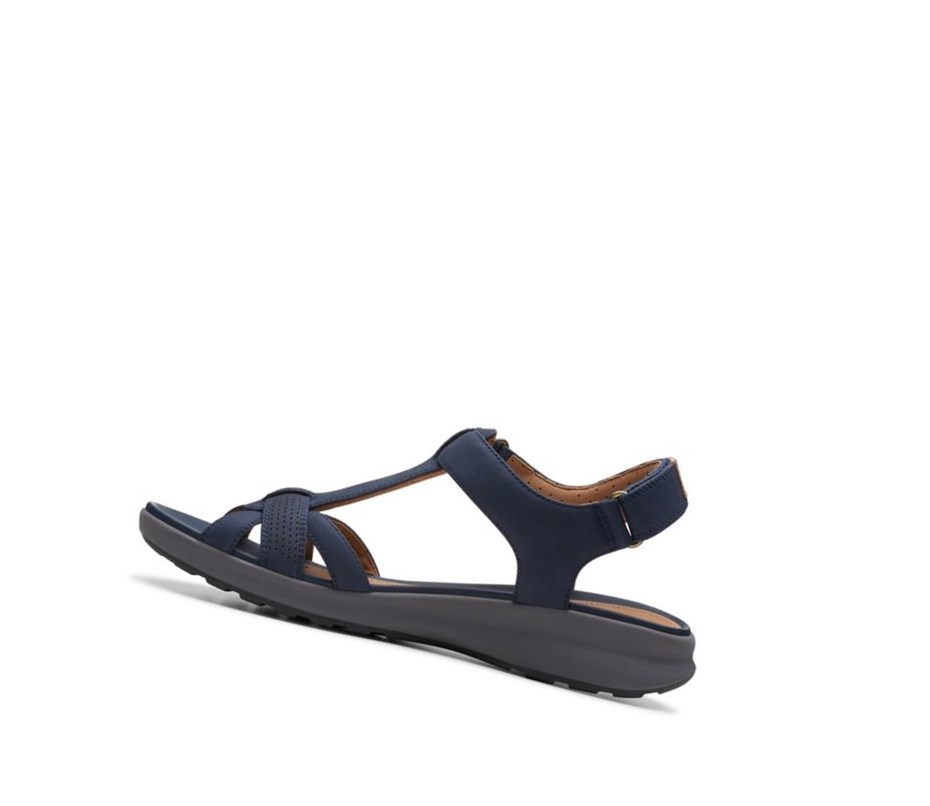 Clarks Un Adorn Vibe Nubuck Leder Flache Sandalen Damen Navy | MYLJ95230