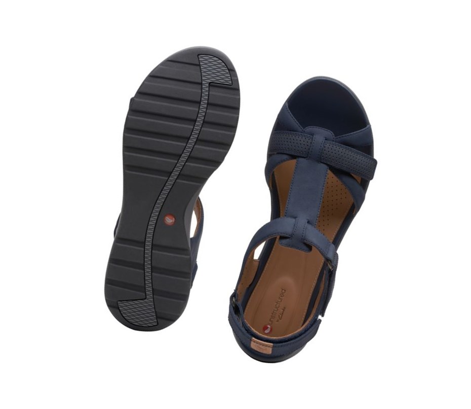 Clarks Un Adorn Vibe Nubuck Leder Flache Sandalen Damen Navy | MYLJ95230