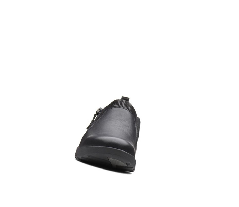 Clarks Un Adorn Zip Leder Weite Fit Lederschuhe Damen Schwarz | GDOS74238