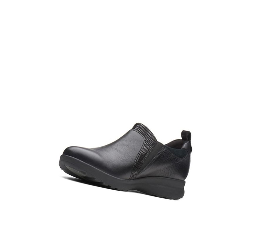 Clarks Un Adorn Zip Leder Weite Fit Lederschuhe Damen Schwarz | GDOS74238
