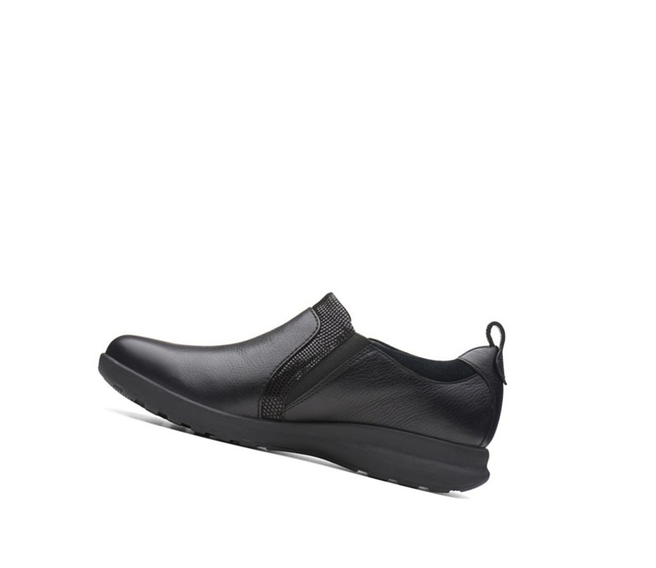 Clarks Un Adorn Zip Leder Weite Fit Lederschuhe Damen Schwarz | GDOS74238
