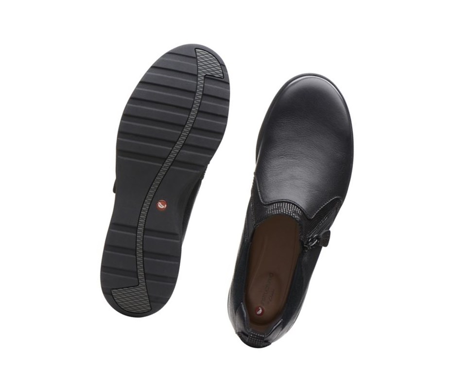 Clarks Un Adorn Zip Leder Weite Fit Lederschuhe Damen Schwarz | GDOS74238