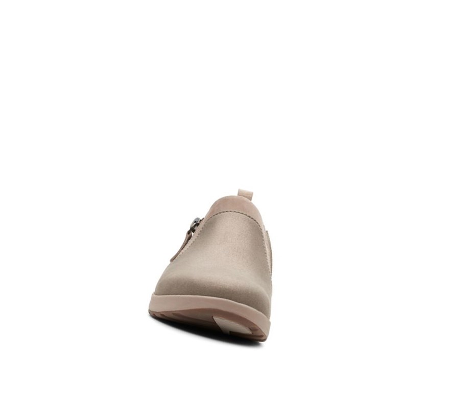 Clarks Un Adorn Zip Leder Weite Fit Lederschuhe Damen Beige | PIQW24376