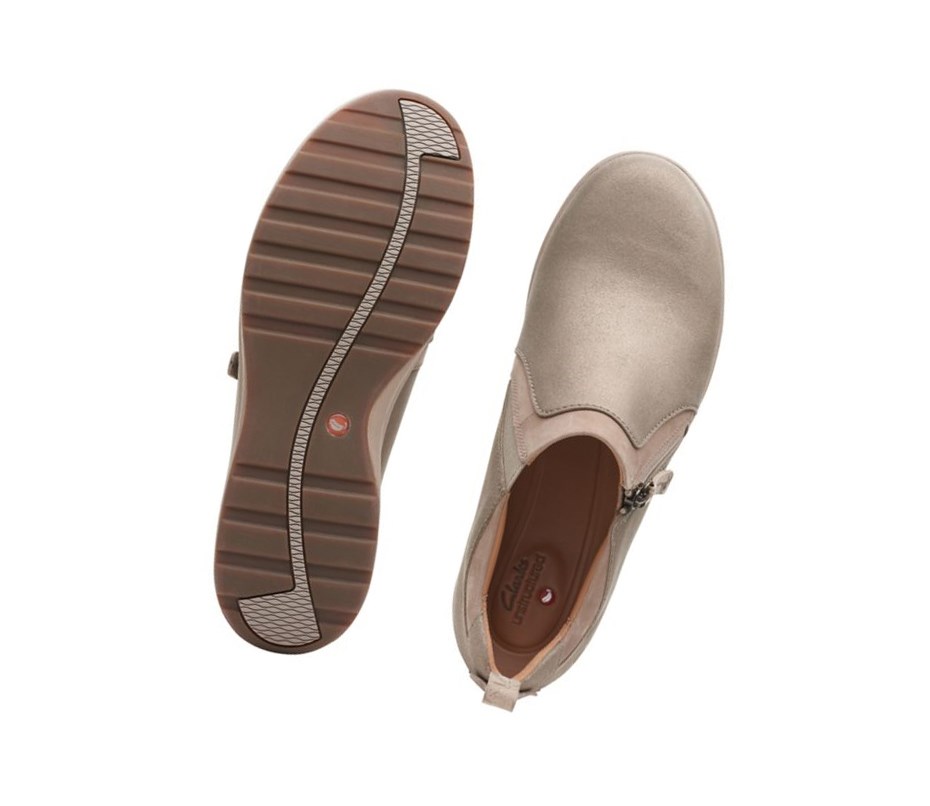 Clarks Un Adorn Zip Leder Weite Fit Lederschuhe Damen Beige | PIQW24376