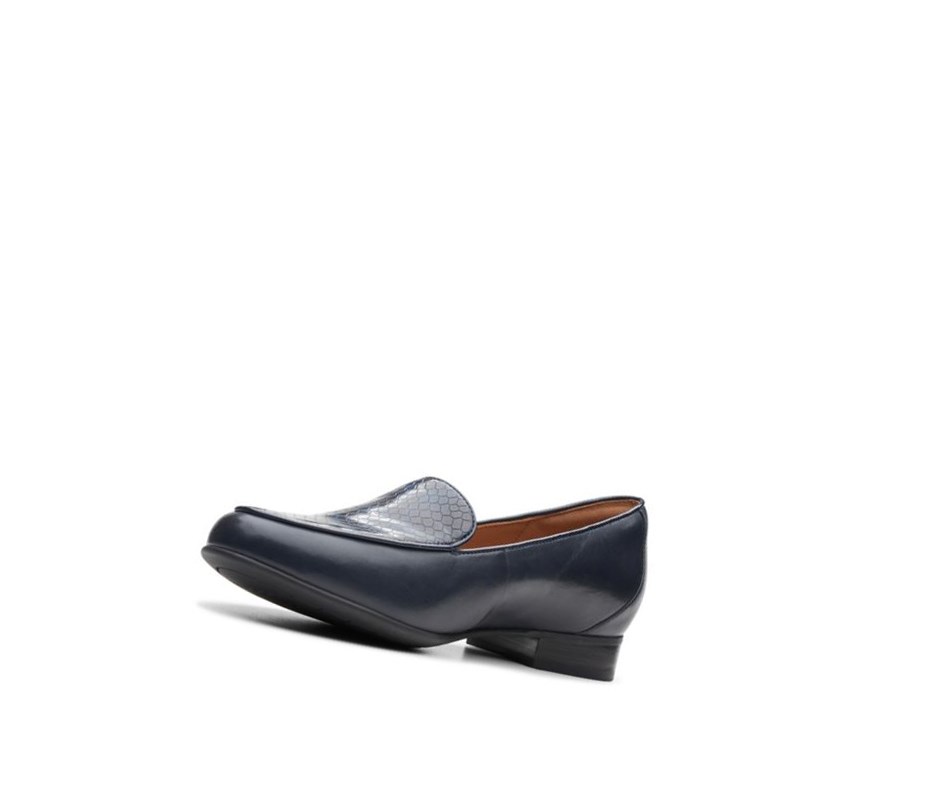 Clarks Un Blush Ease Leder Weite Fit Lederschuhe Damen Navy | HPRC87312