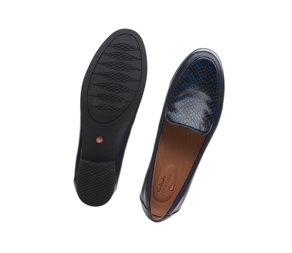 Clarks Un Blush Ease Leder Weite Fit Lederschuhe Damen Navy | HPRC87312