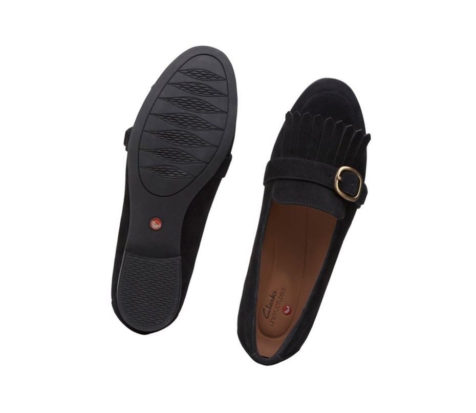 Clarks Un Blush Fame Wildleder Flache Schuhe Damen Schwarz | NRHV46813
