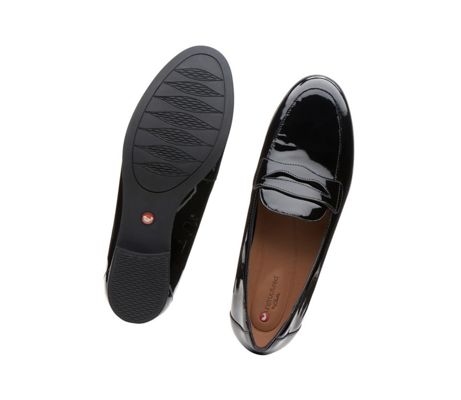 Clarks Un Blush Go Lack Leder Loafers Damen Schwarz | MGPV10469
