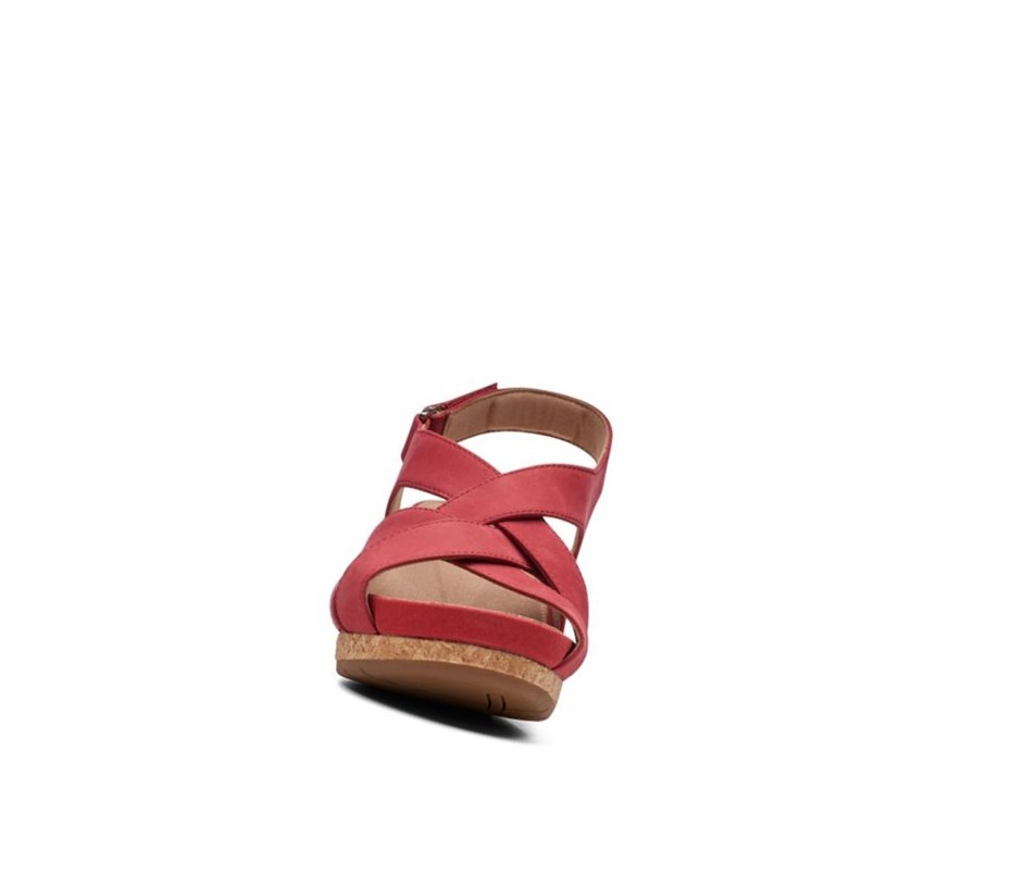 Clarks Un Capri Step Nubuck Wildleder Keilabsatz Sandalen Damen Rot | UBHF15870