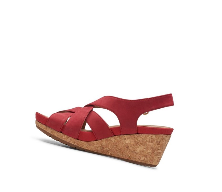 Clarks Un Capri Step Nubuck Wildleder Keilabsatz Sandalen Damen Rot | UBHF15870