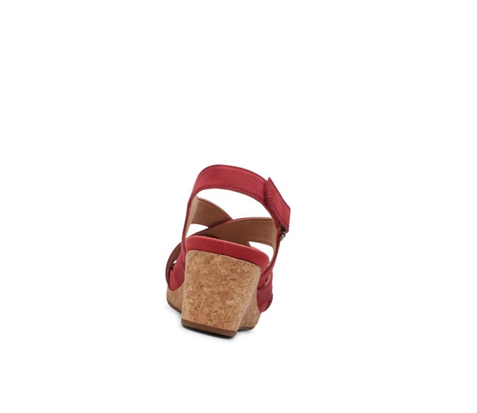 Clarks Un Capri Step Nubuck Wildleder Keilabsatz Sandalen Damen Rot | UBHF15870