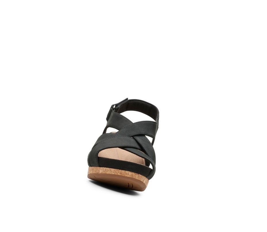 Clarks Un Capri Step Nubuck Wildleder Keilabsatz Sandalen Damen Schwarz | VJLE87926