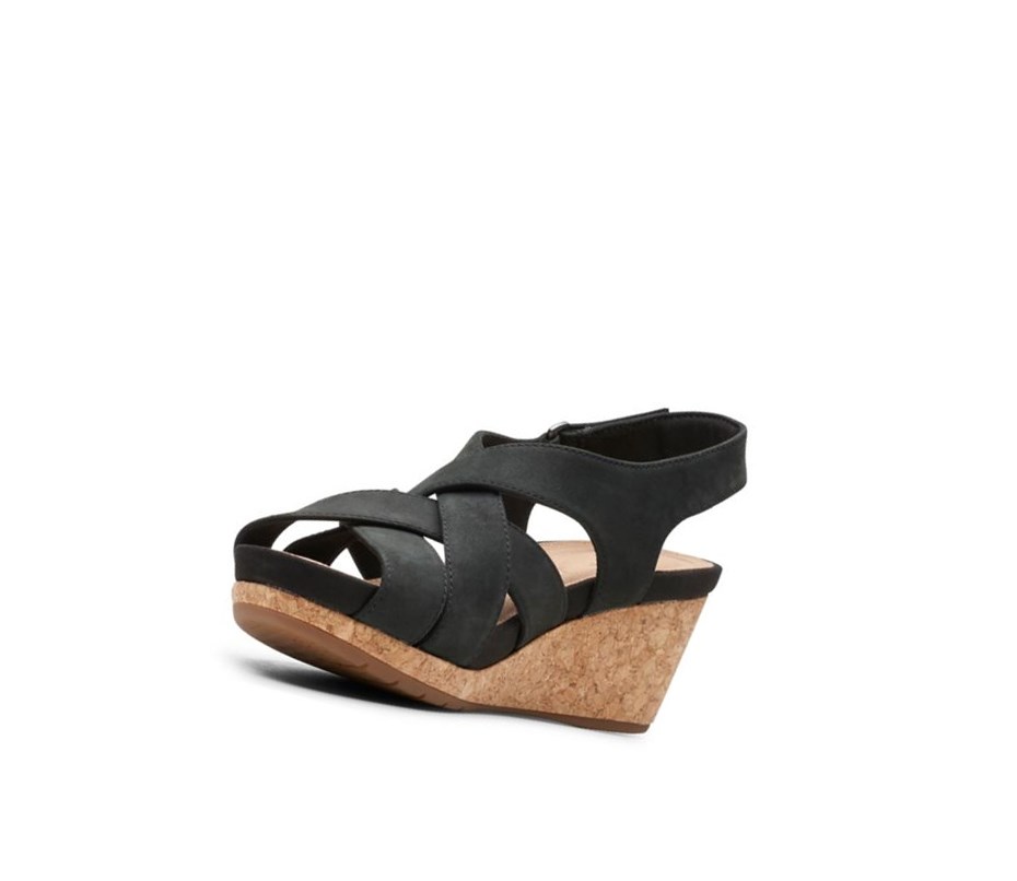 Clarks Un Capri Step Nubuck Wildleder Keilabsatz Sandalen Damen Schwarz | VJLE87926