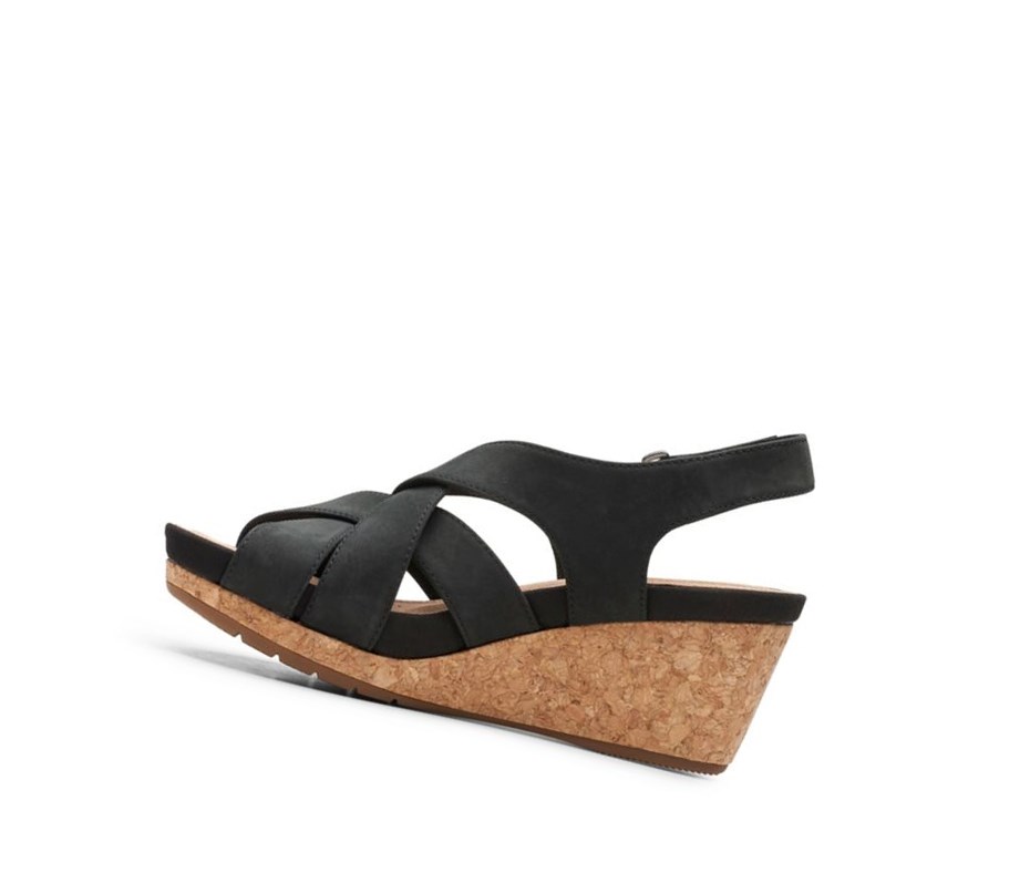 Clarks Un Capri Step Nubuck Wildleder Keilabsatz Sandalen Damen Schwarz | VJLE87926