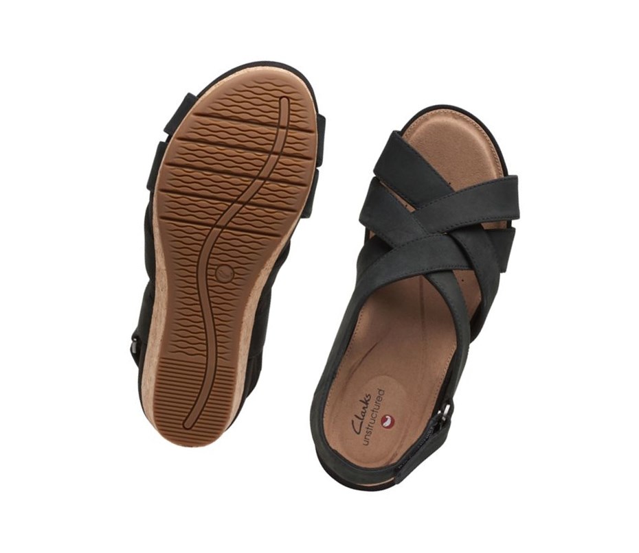 Clarks Un Capri Step Nubuck Wildleder Keilabsatz Sandalen Damen Schwarz | VJLE87926