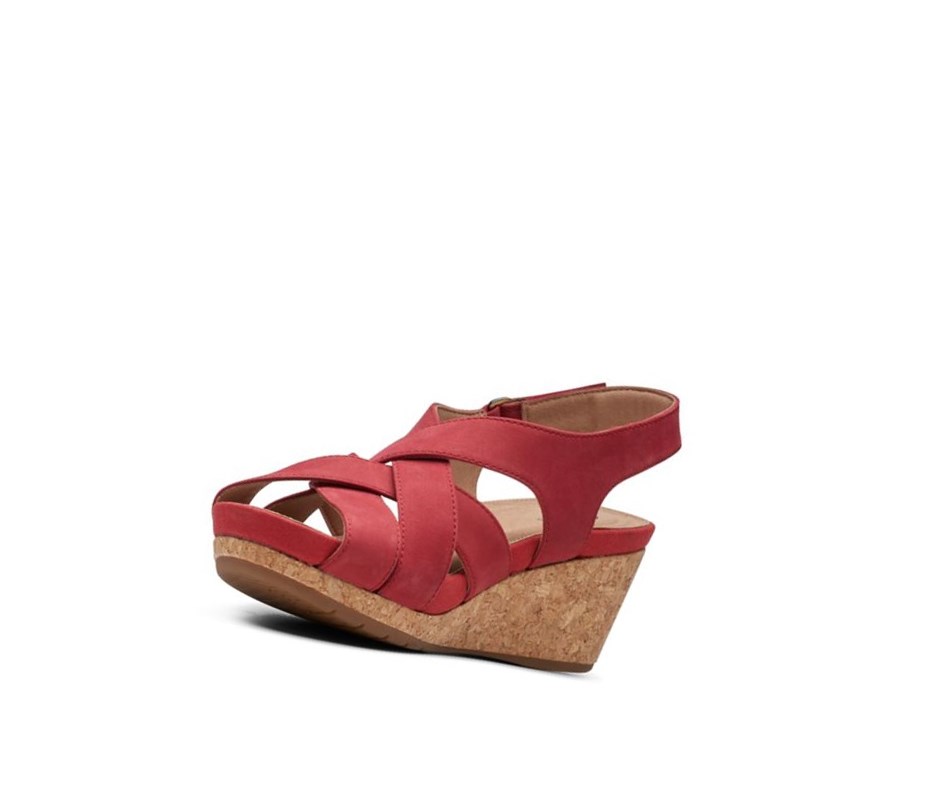 Clarks Un Capri Step Nubuck Wildleder Sandalen Absatz Damen Rot | IPDO50369