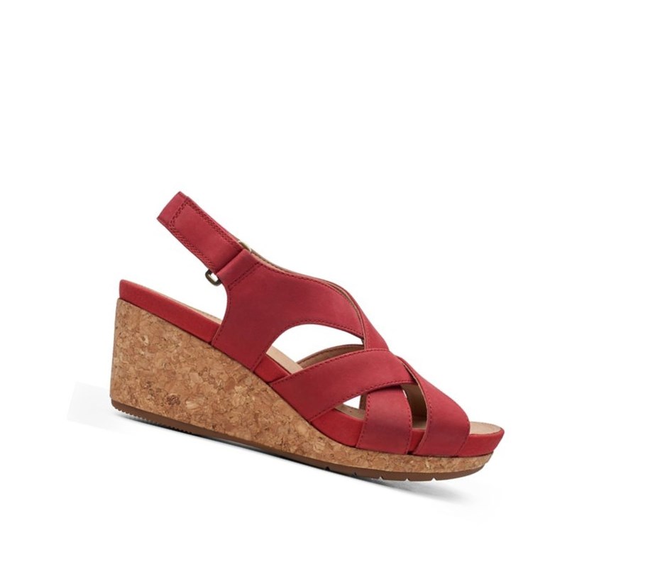 Clarks Un Capri Step Nubuck Wildleder Sandalen Absatz Damen Rot | IPDO50369